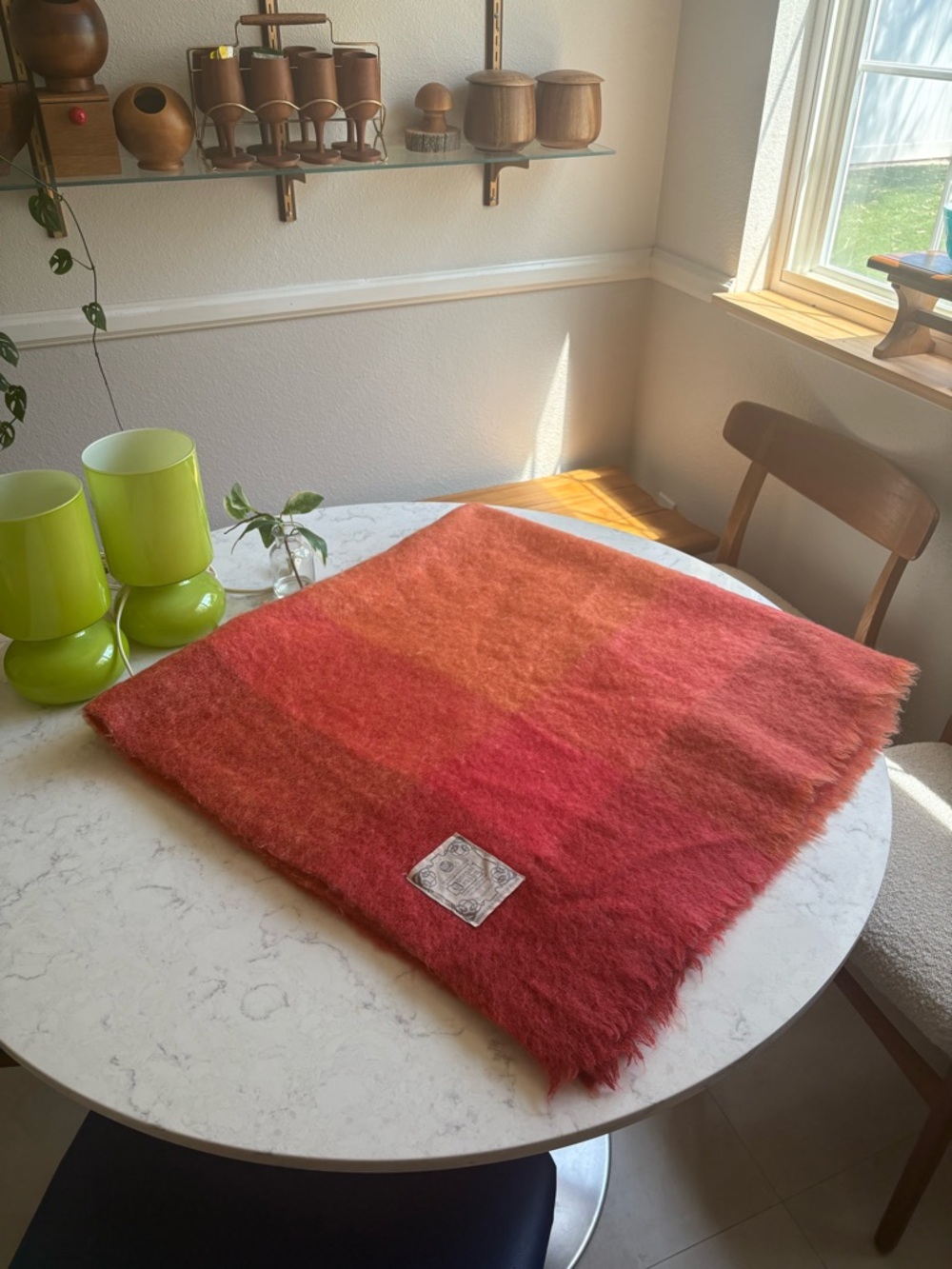 Vintage Irish Donegal Design Vibrant Ombre Mohair-Blend Throw in Red & Orange